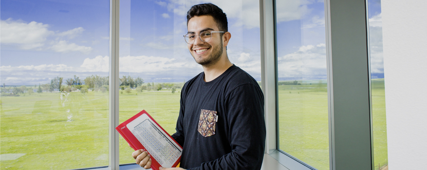 Student studying on campus