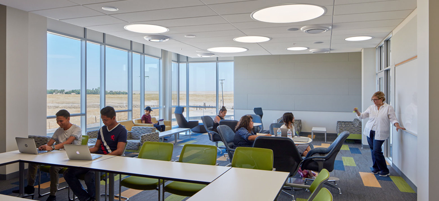 UC Merced campus with students being instructed